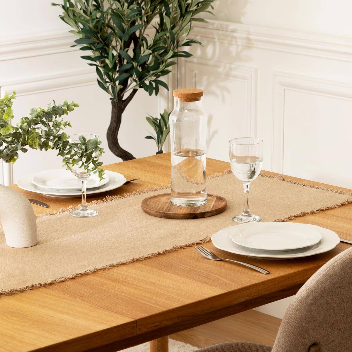 Chemin de table à franges - SECRET DE GOURMET - Coton - Beige - Image 3