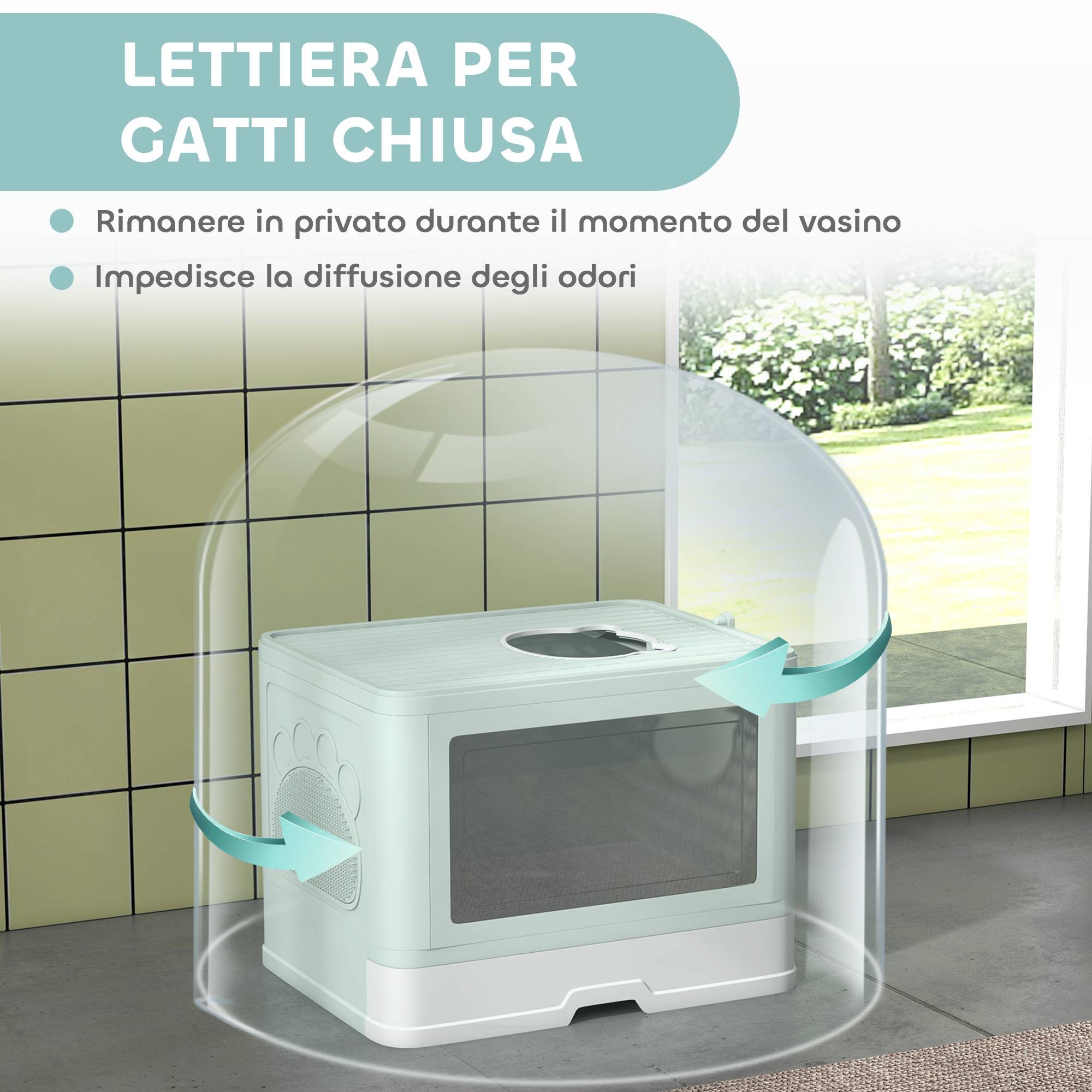 Maison de toilette chat PP fermée tiroir extractible brosse 48x38x36cm vert - ComfortXL Outdoor Living - Image 10