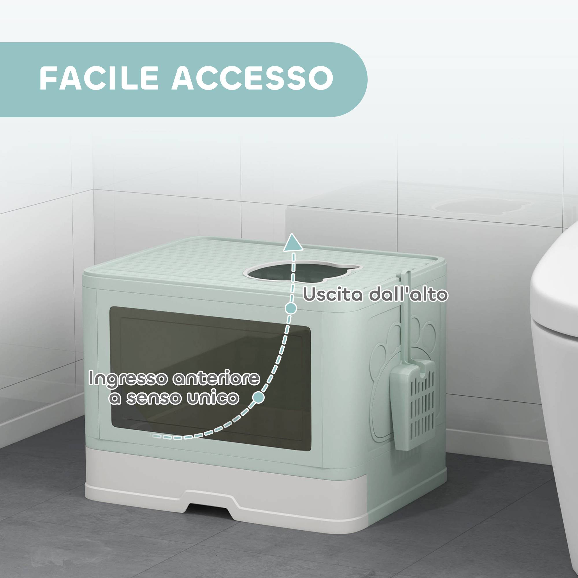 Maison de toilette chat PP fermée tiroir extractible brosse 48x38x36cm vert - ComfortXL Outdoor Living - Image 7