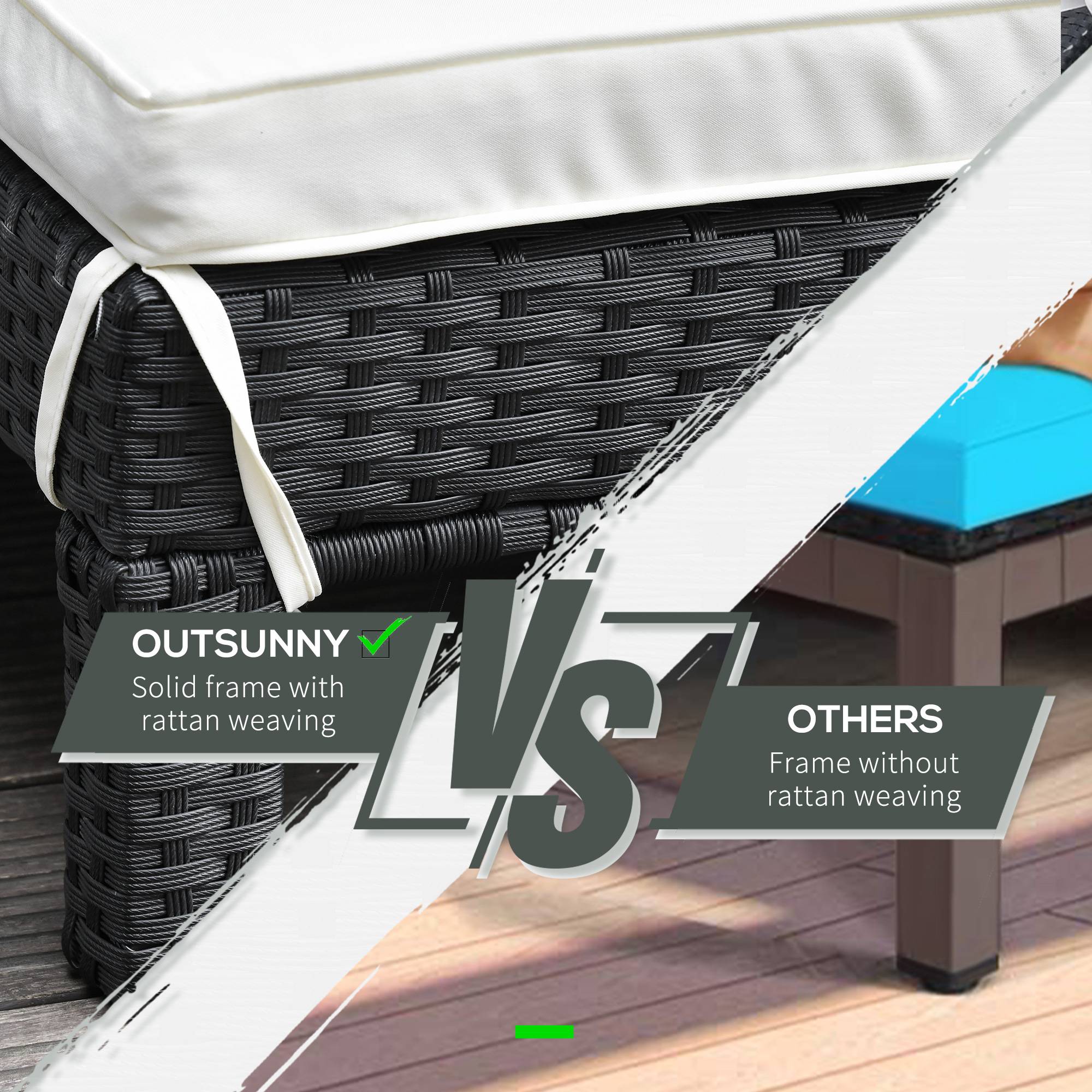 Outsunny - Bain de soleil transat 2 places - grand confort - dossier inclinable multi-positions - matelas fournis crème - résine tressée 4 fils noir - Outsunny - Imagen 8