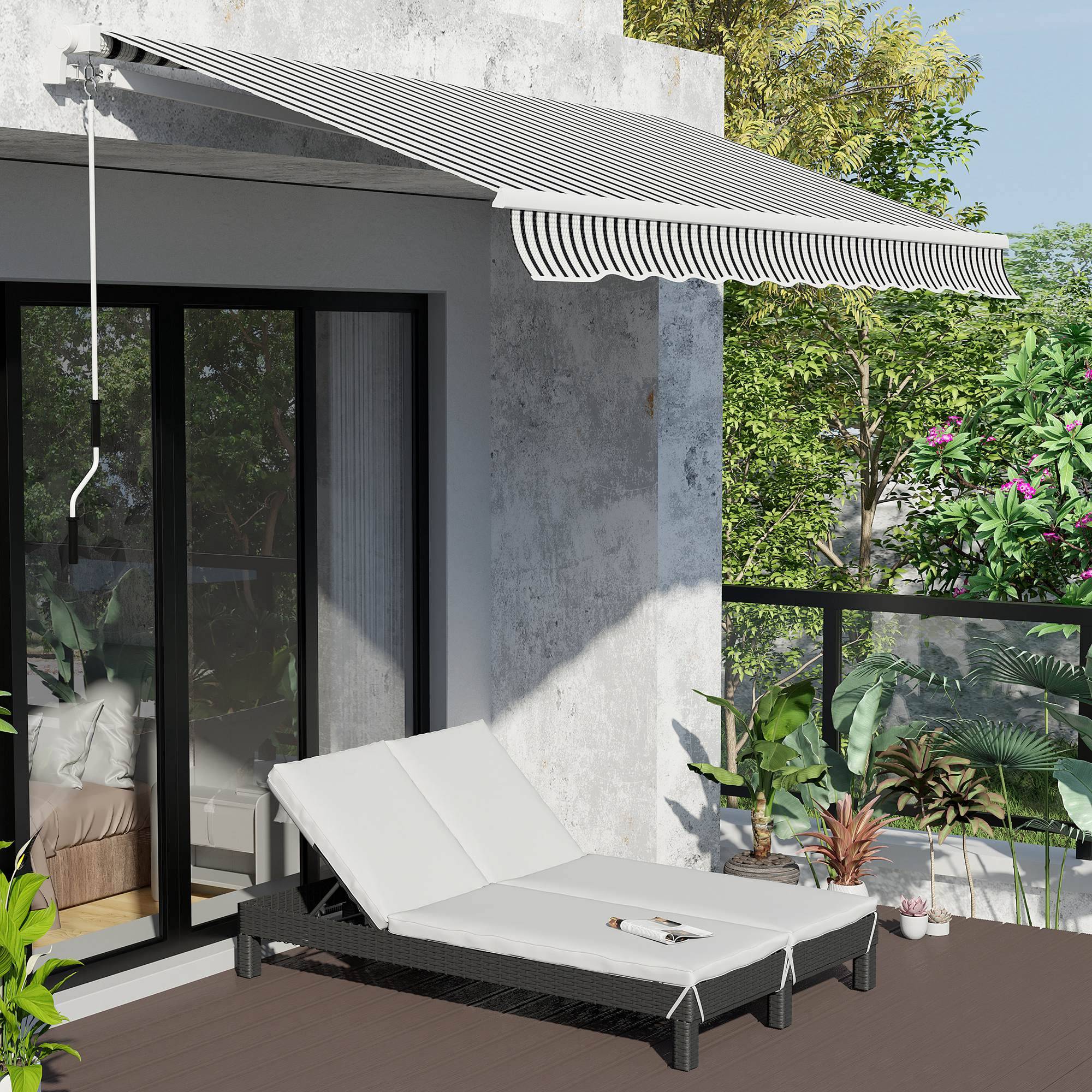 Outsunny - Bain de soleil transat 2 places - grand confort - dossier inclinable multi-positions - matelas fournis crème - résine tressée 4 fils noir - Outsunny - Imagen 2