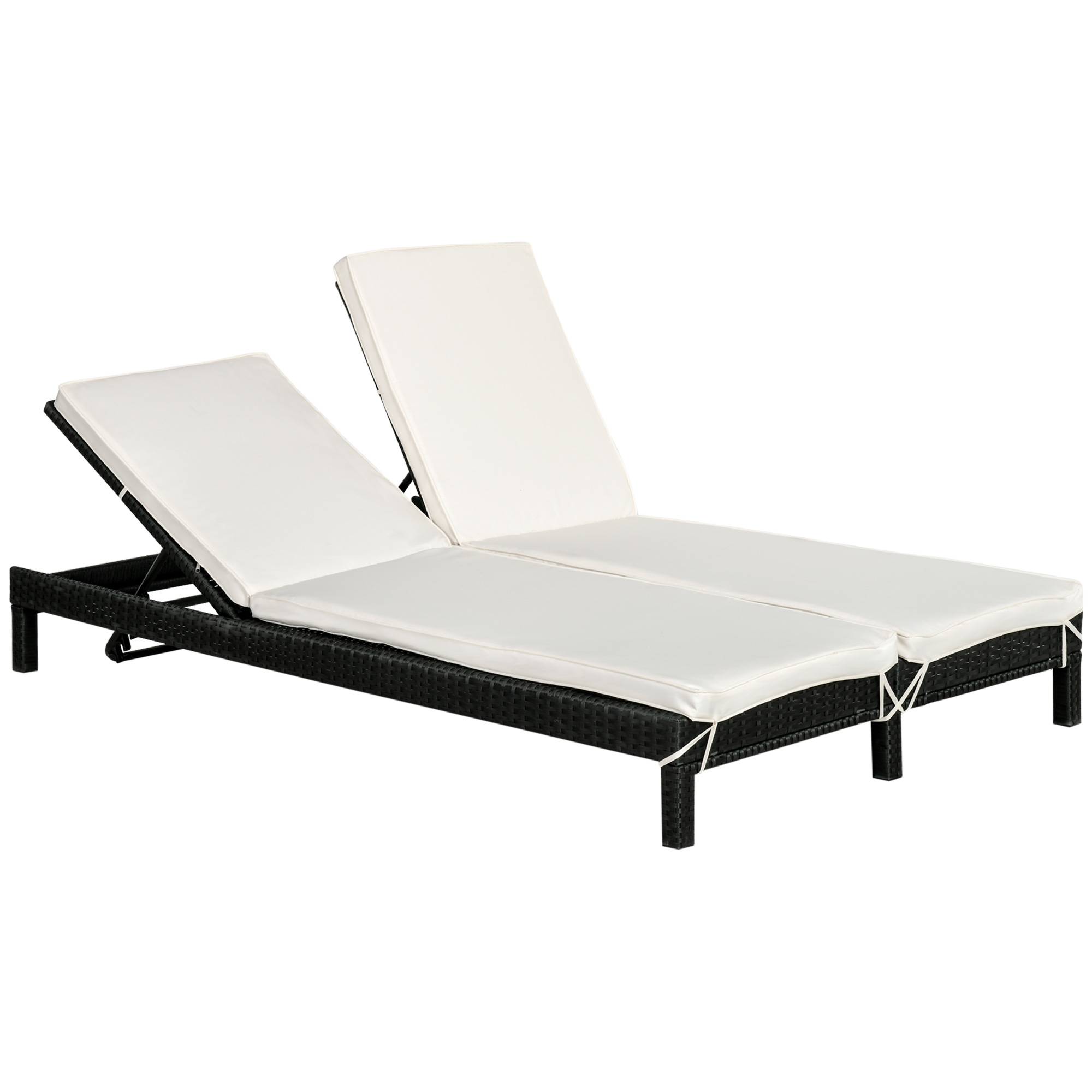 Outsunny - Bain de soleil transat 2 places - grand confort - dossier inclinable multi-positions - matelas fournis crème - résine tressée 4 fils noir - Outsunny - Imagen 1