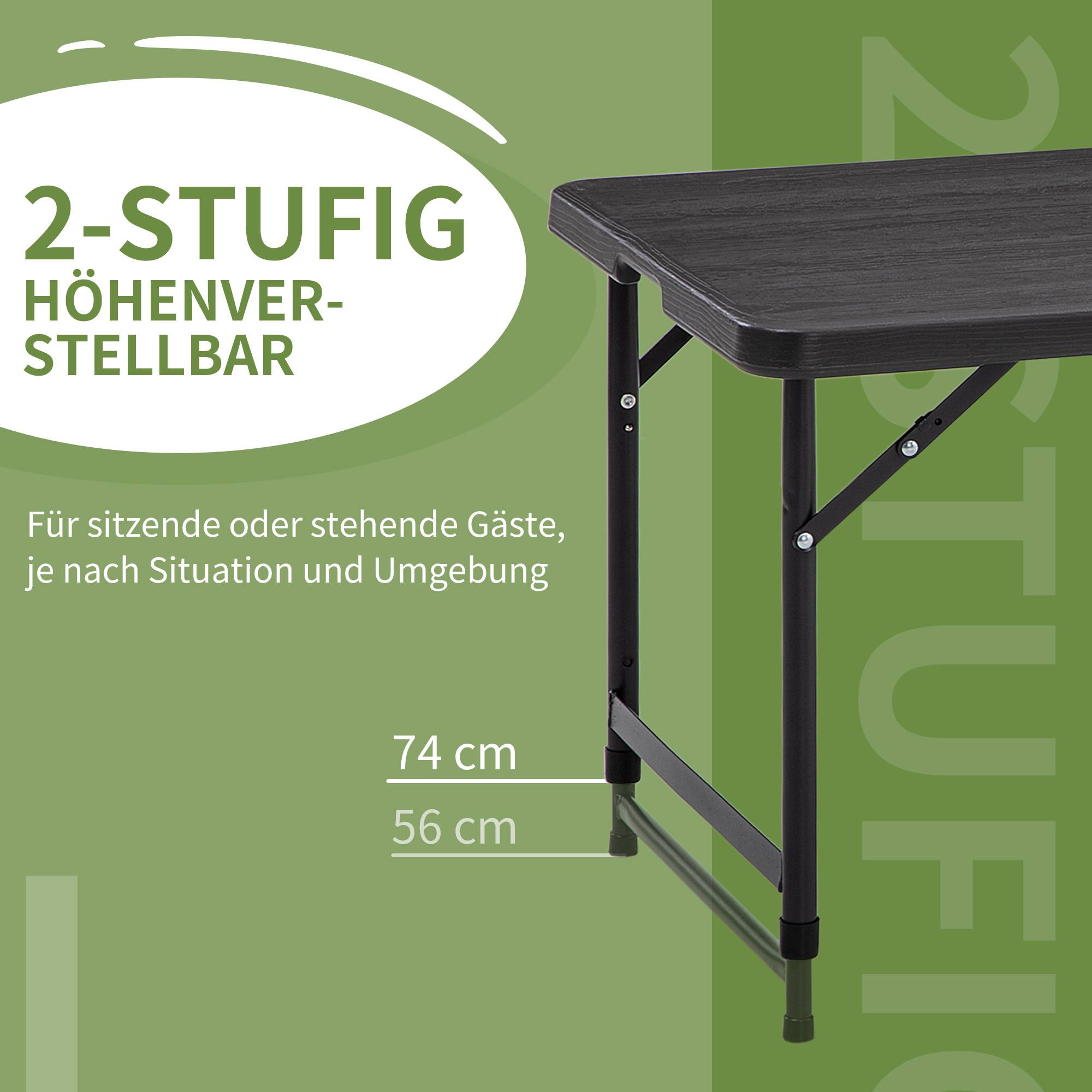 Table d'extérieur, table de jardin, pour 4 personnes, pliable, hauteur réglable, aspect bois, gris et noir, 118 x 60 x 74 cm - Image 7