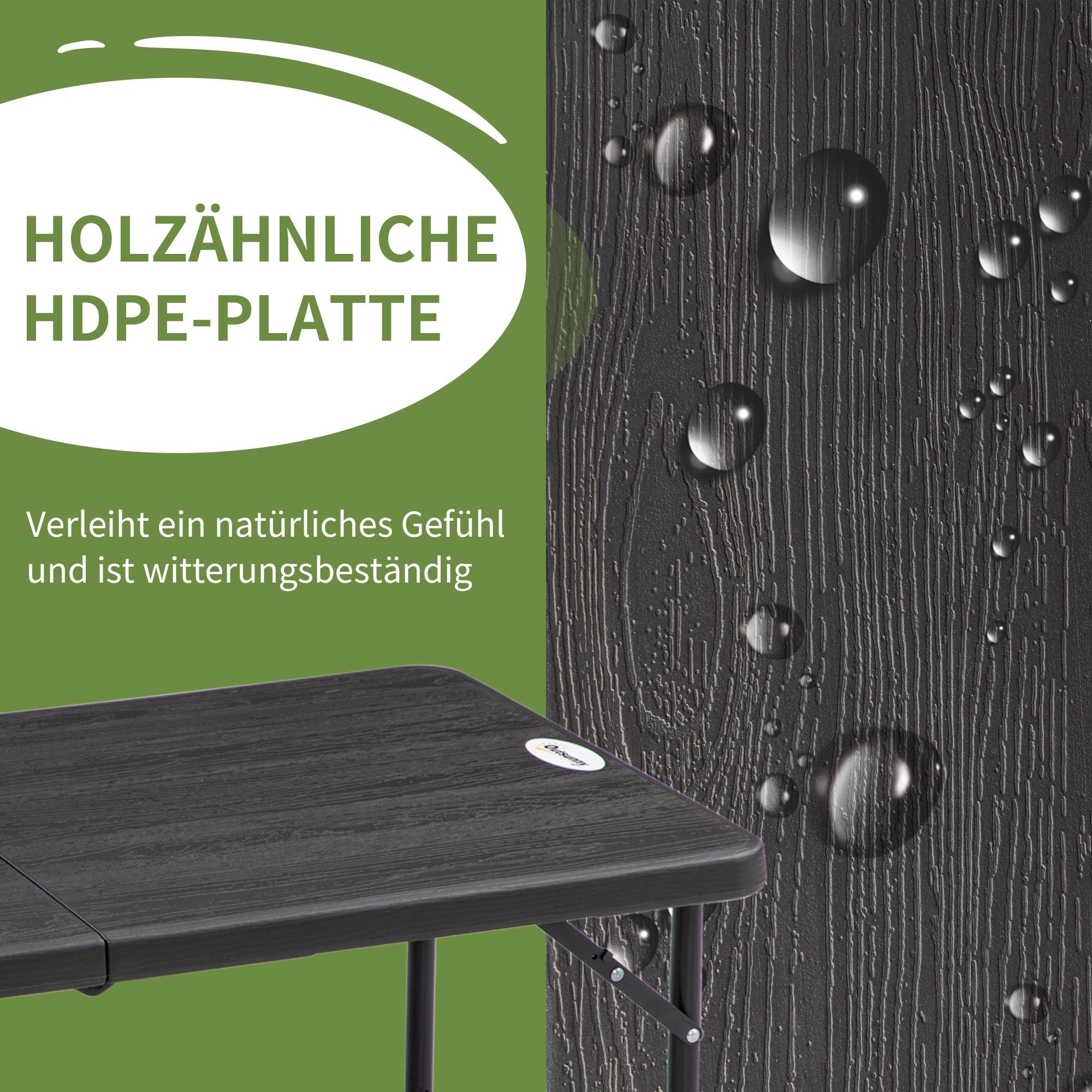 Table d'extérieur, table de jardin, pour 4 personnes, pliable, hauteur réglable, aspect bois, gris et noir, 118 x 60 x 74 cm - Image 9