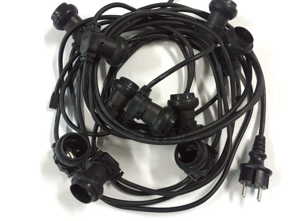 Fox Light - Guirlande 10 m - 10 douilles E27 cable rond noir IP44 Fox Light