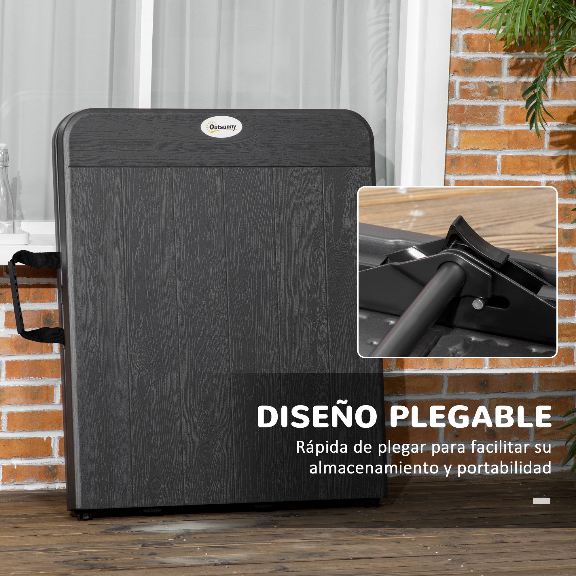 Table de jardin pliante rectangulaire acier HDPE pour pique-nique 6 personnes gris foncé - ComfortXL Outdoor Living - Image 8