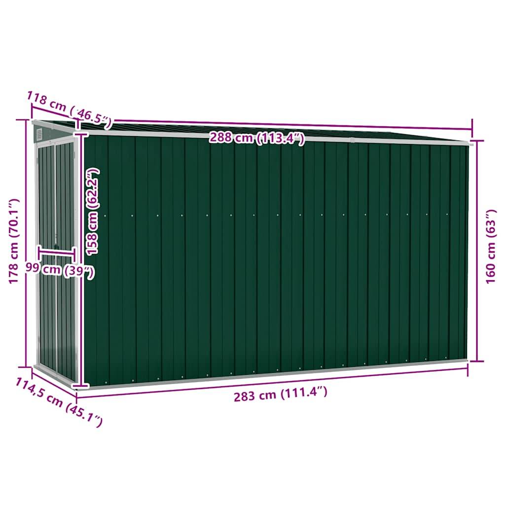 PANGIVO - Abri de jardin mural avec double porte - Acier galvanisé - Vert - 118x288x178 cm - Surface au sol 3,4m² - PANGIVO - Image 7