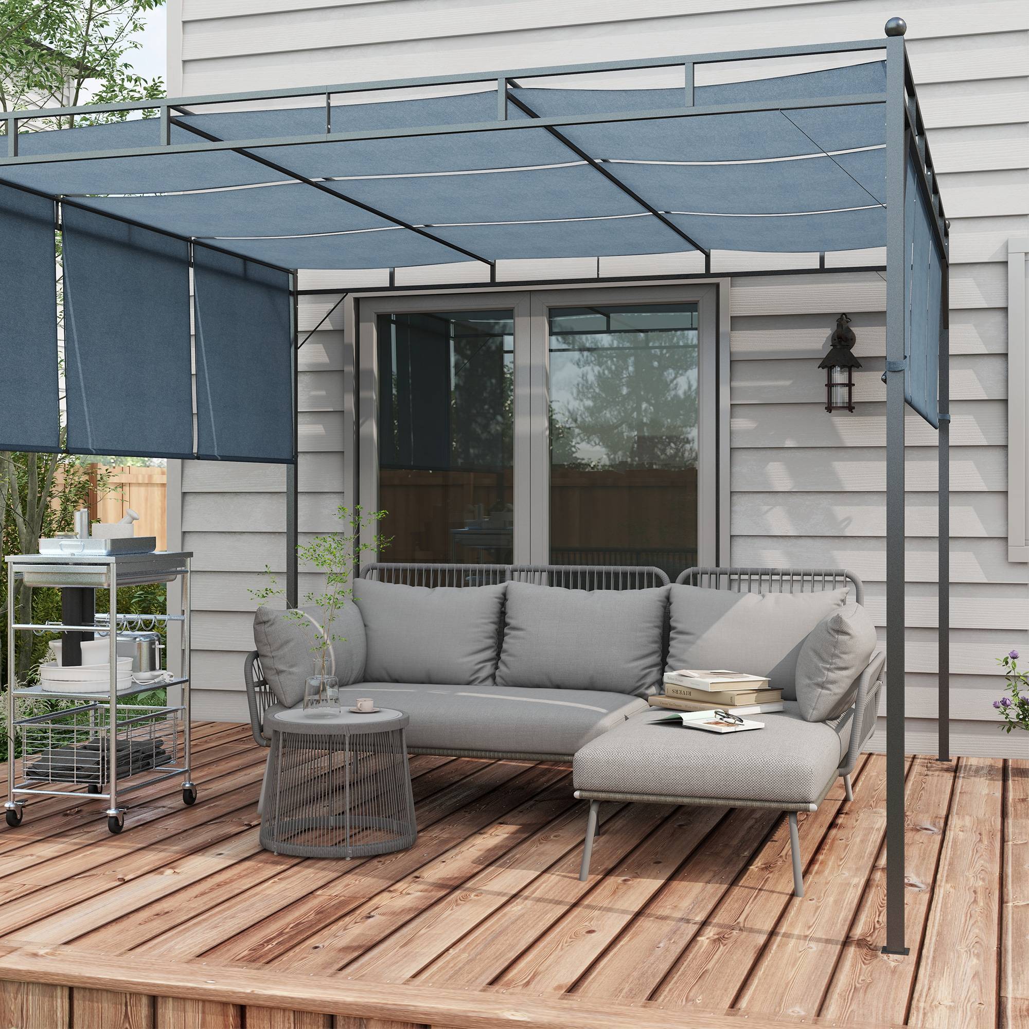 Outsunny - Salon de jardin d'angle 4 pers. style colonial table basse coussins grand confort inclus résine tressée gris - Outsunny - Imagen 2