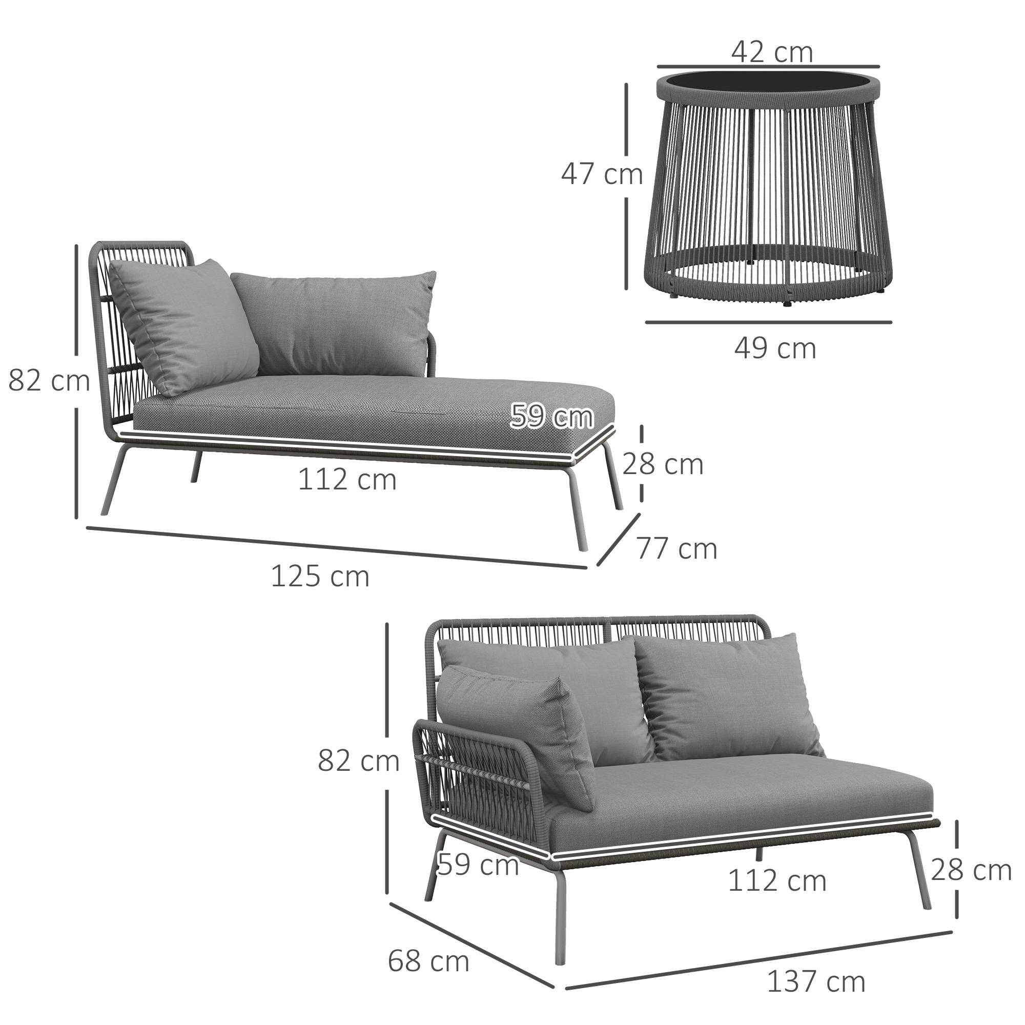 Outsunny - Salon de jardin d'angle 4 pers. style colonial table basse coussins grand confort inclus résine tressée gris - Outsunny - Imagen 3