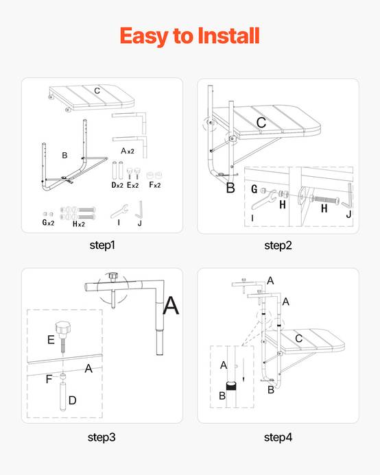 VEVOR Table suspendue balcon 595x620x800 mm, pliante, 4 niveaux. Plateau 595x400 mm, garde-corps. - Image 4
