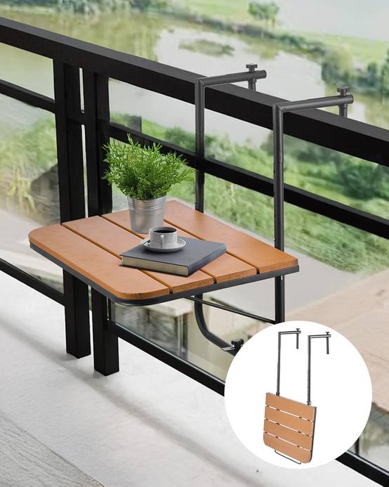 VEVOR Table suspendue balcon 595x620x800 mm, pliante, 4 niveaux. Plateau 595x400 mm, garde-corps. - Image 1