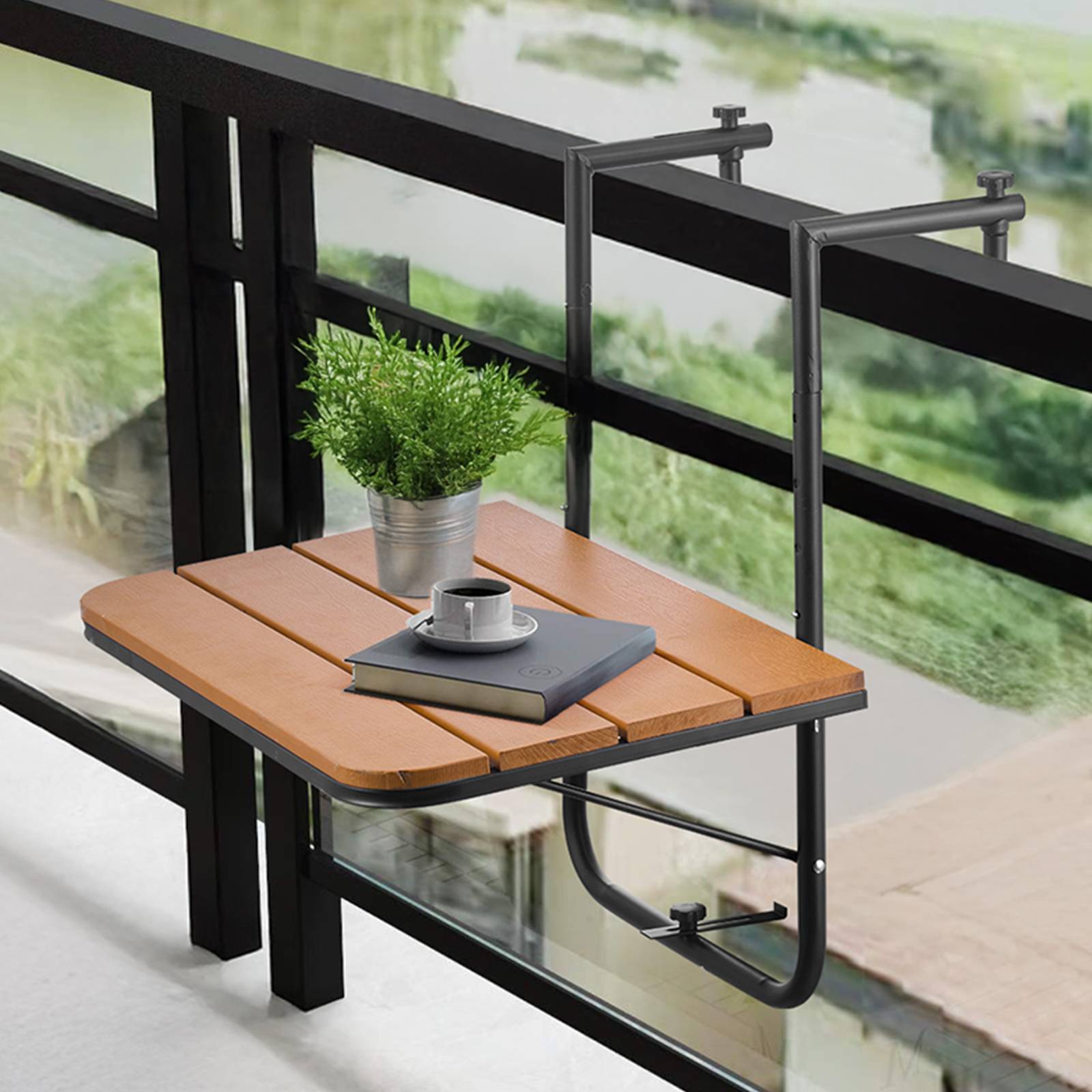 VEVOR Table suspendue balcon 595x620x800 mm, pliante, 4 niveaux. Plateau 595x400 mm, garde-corps. - Image 8