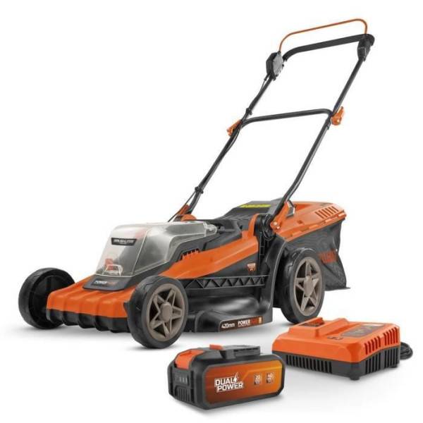 Tondeuse a Gazon a Gazon sur Batterie 40V Dual Power POWDPGLWS2 - 420mm Ø, Sac de Collecte 50L - Image 1