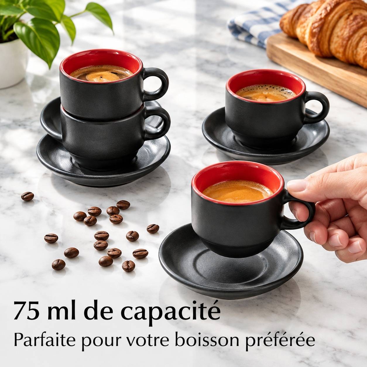 Set de 6 Tasses à Expresso avec Sous-tasses Rouge - Image 7