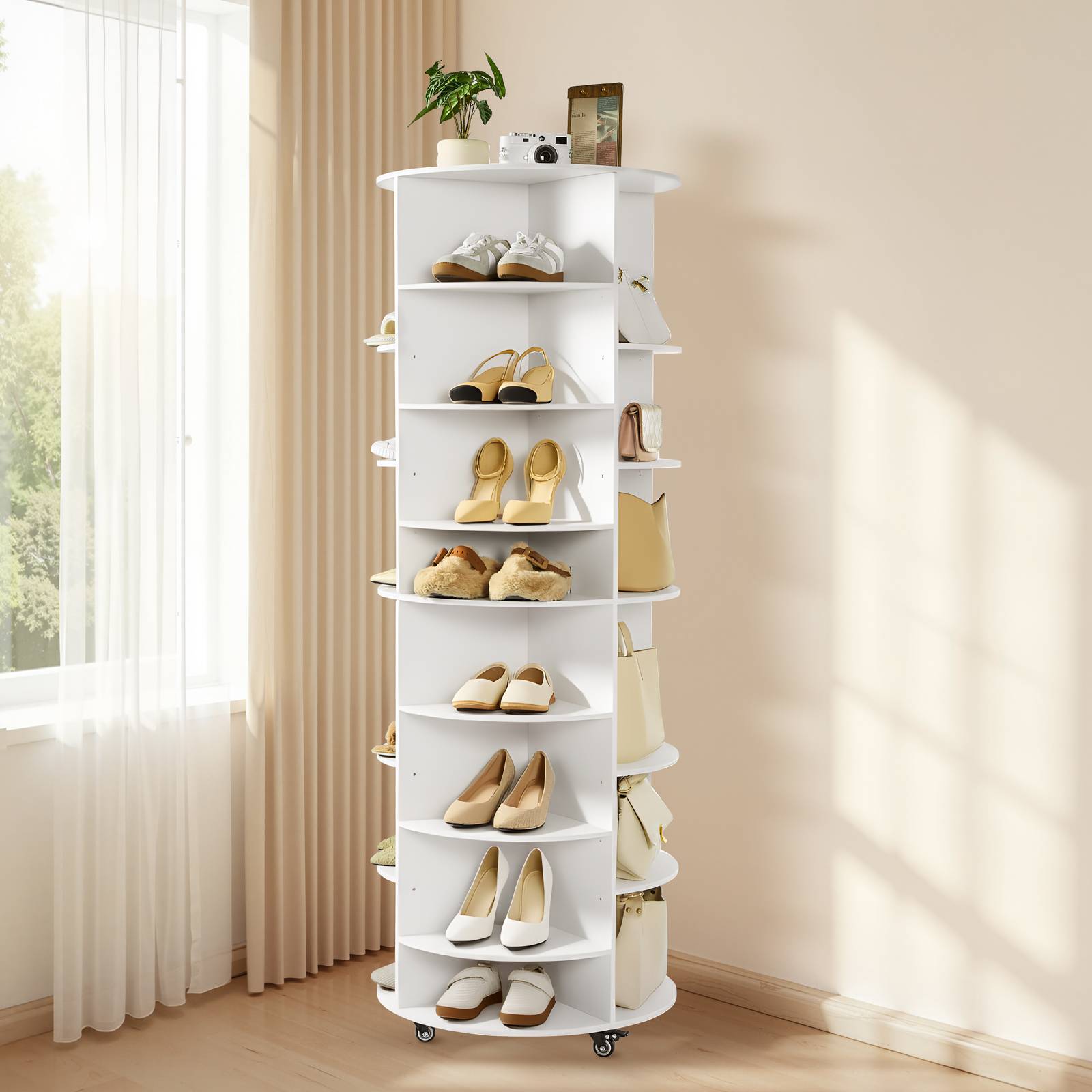 VEVOR Étagère à chaussures rotative à 7 niveaux roulettes et hauteur réglable - Image 8