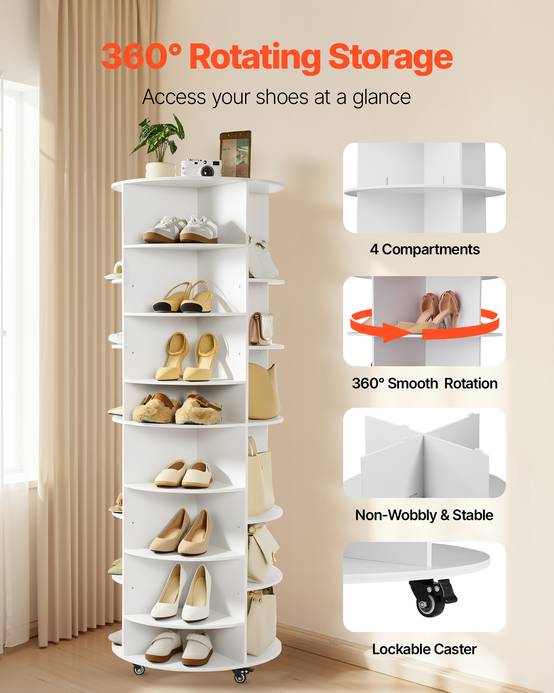 VEVOR Étagère à chaussures rotative à 7 niveaux roulettes et hauteur réglable - Image 2