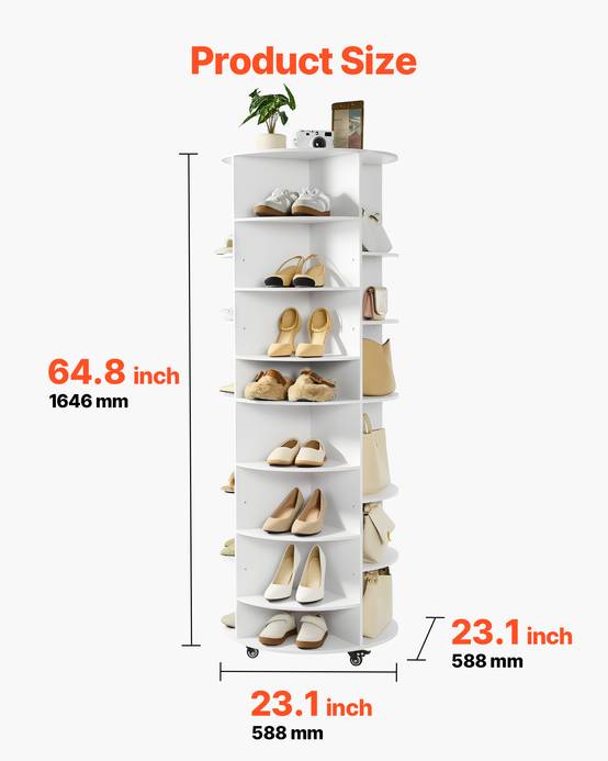 VEVOR Étagère à chaussures rotative à 7 niveaux roulettes et hauteur réglable - Image 3