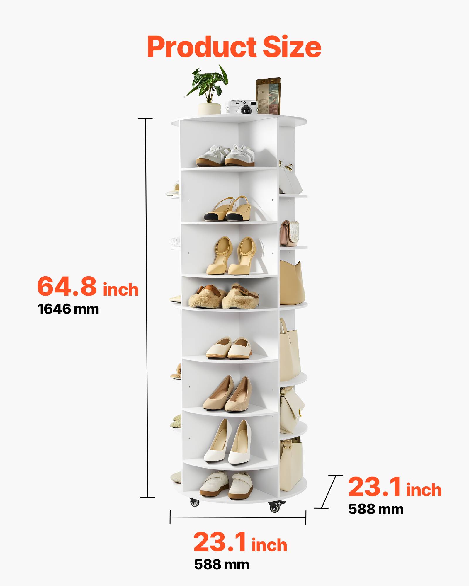 VEVOR Étagère à chaussures rotative à 7 niveaux roulettes et hauteur réglable - Image 3