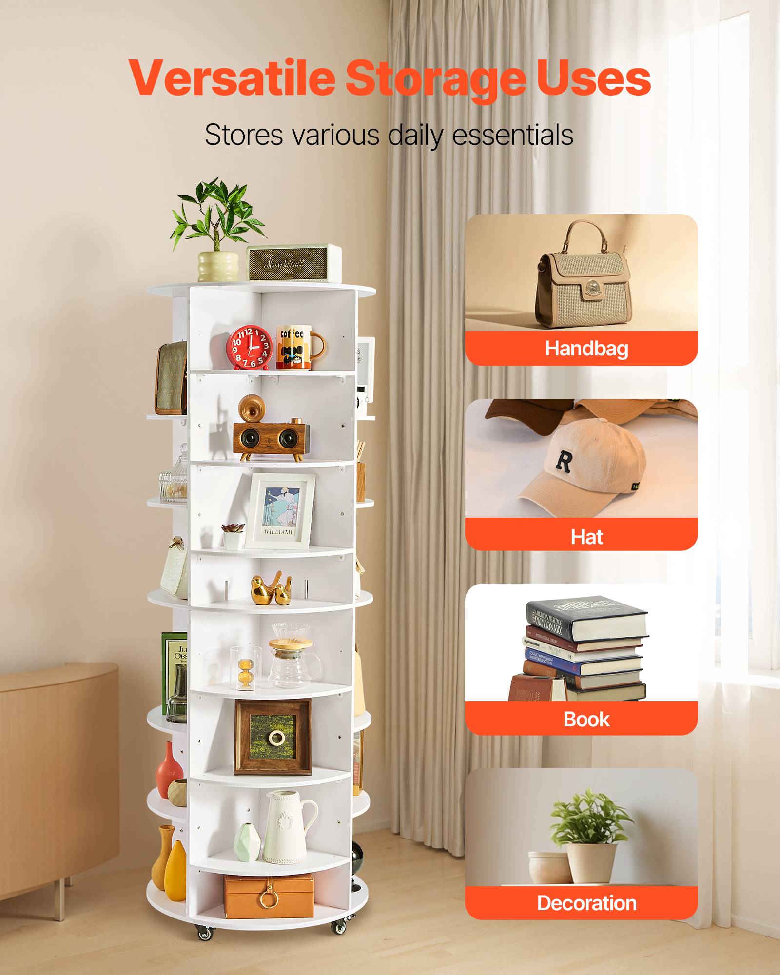 VEVOR Étagère à chaussures rotative à 7 niveaux roulettes et hauteur réglable - Image 7