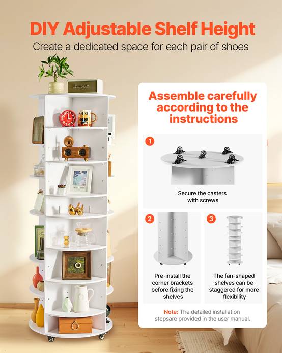 VEVOR Étagère à chaussures rotative à 7 niveaux roulettes et hauteur réglable - Image 6