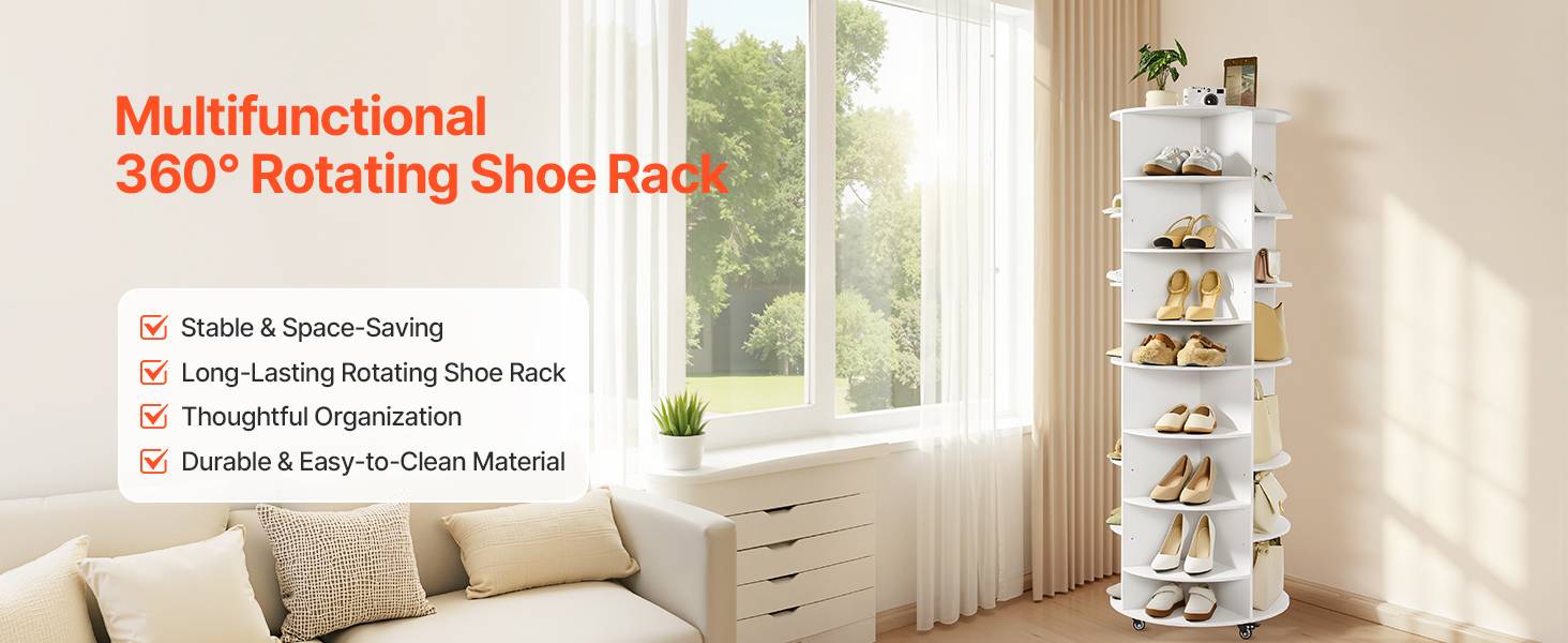 VEVOR Étagère à chaussures rotative à 7 niveaux roulettes et hauteur réglable - Image 9