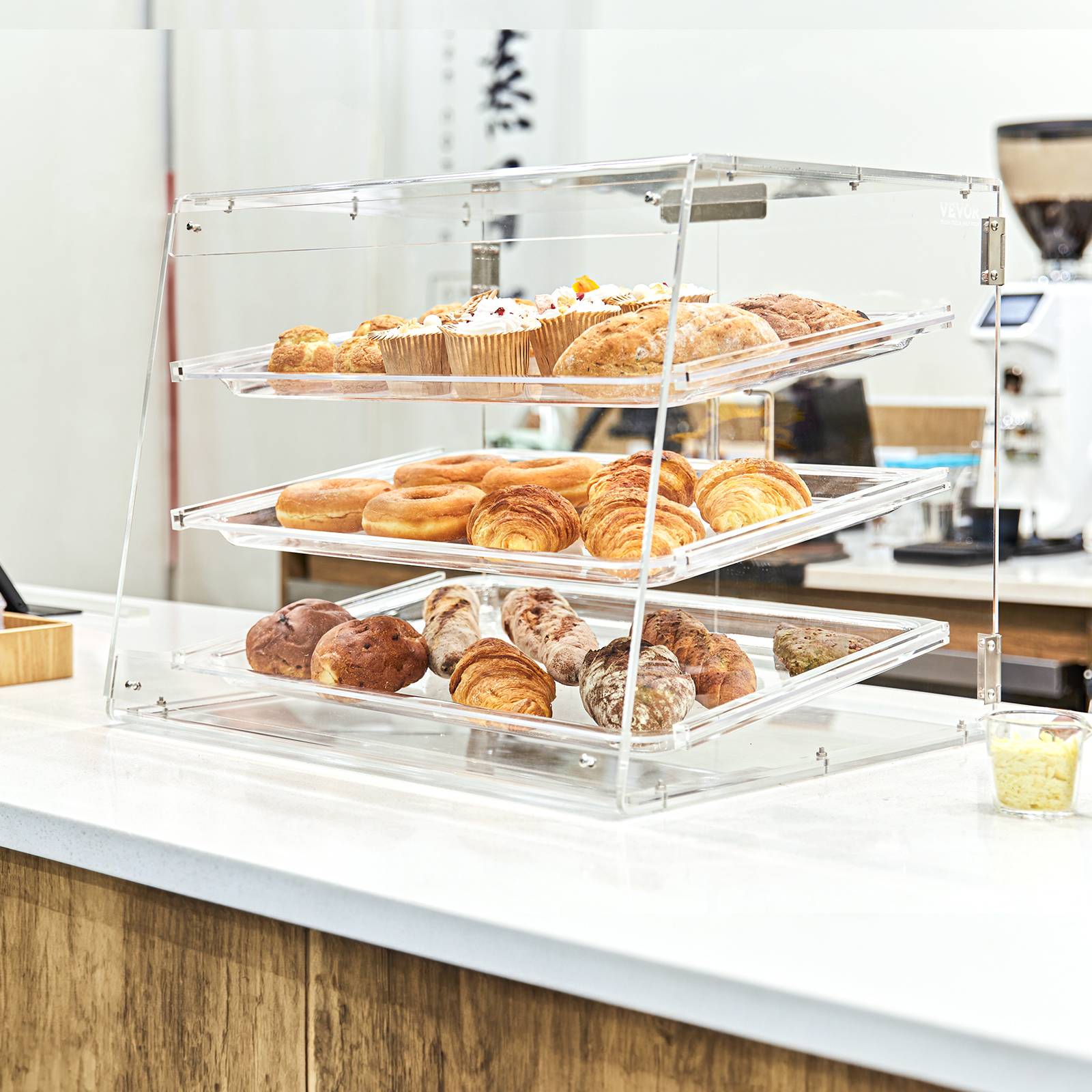 VEVOR Présentoir pâtisserie 3 niveaux acrylique, étagère amovible pour pain, bonbons, restaurant. - Image 8