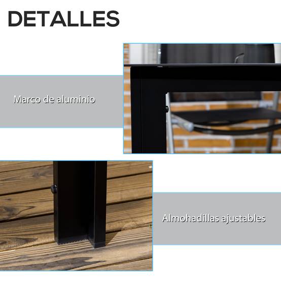 Table de jardin aluminium verre extérieur repas 6 personnes 150x90cm noir - ComfortXL Outdoor Living - Image 7