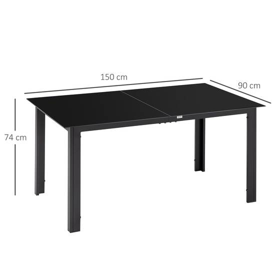 Table de jardin aluminium verre extérieur repas 6 personnes 150x90cm noir - ComfortXL Outdoor Living - Image 5