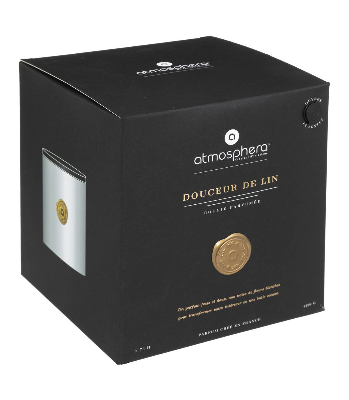 Atmosphera - Bougie Parfumée Douceur de lin 1200 G Pot en verre Blanc - Imagen 3