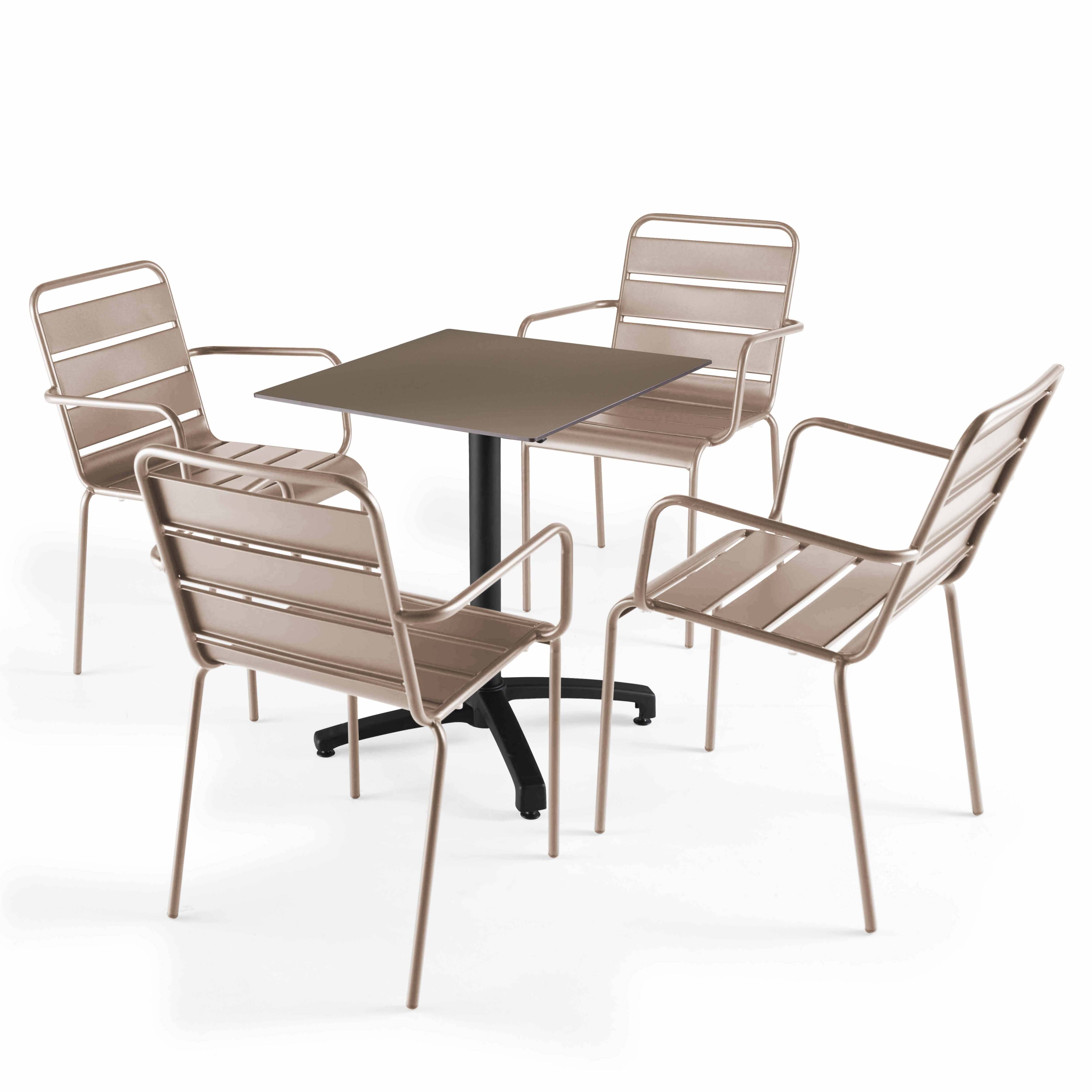 Oviala - Ensemble table 60 cm taupe et 4 fauteuils en métal taupe - Oviala - Imagen 1