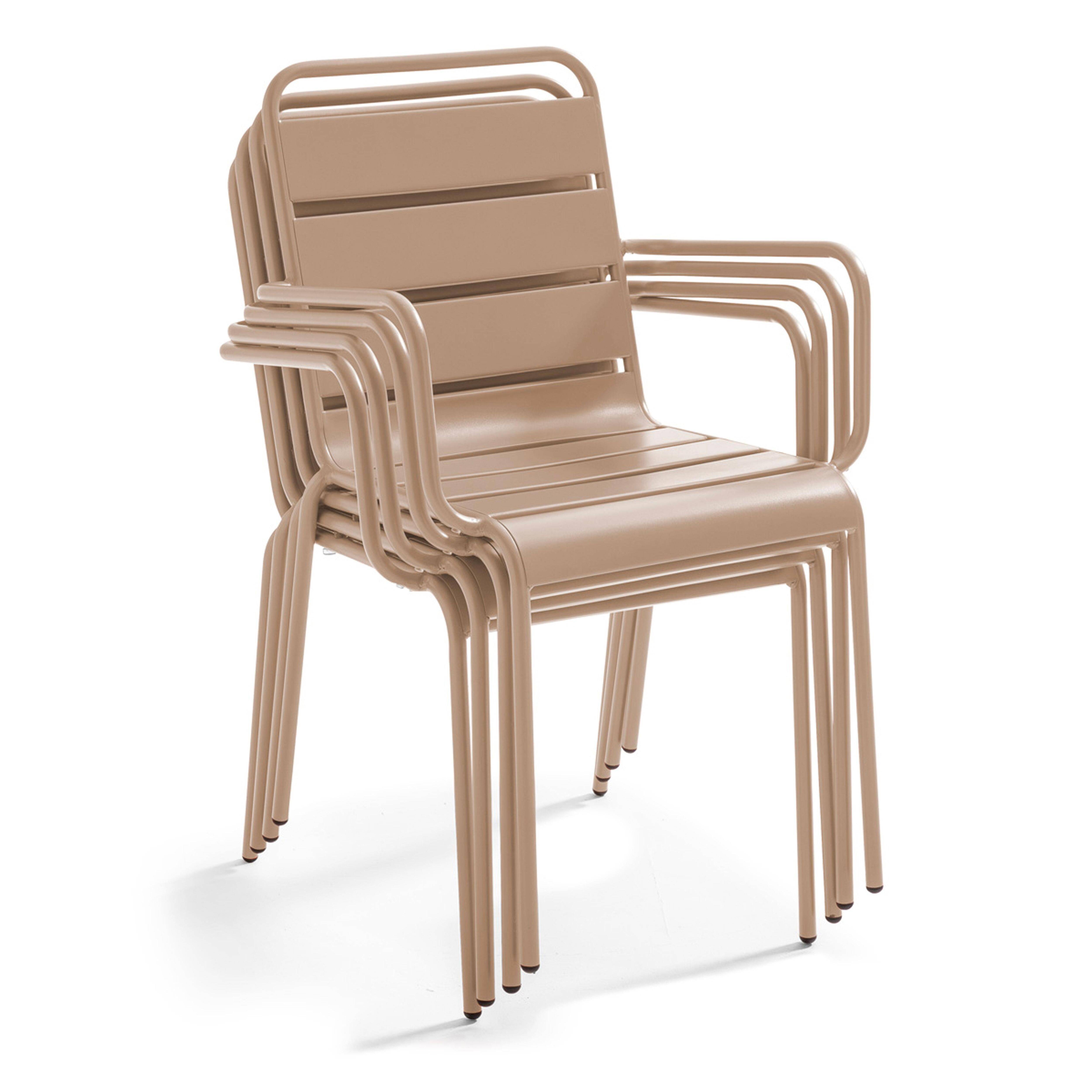 Oviala - Ensemble table 60 cm taupe et 4 fauteuils en métal taupe - Oviala - Imagen 6