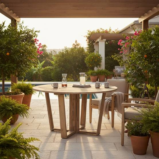 Table ronde en teck recyclé 150 cm Newhaven - Gecko Jardin - Imagen 7
