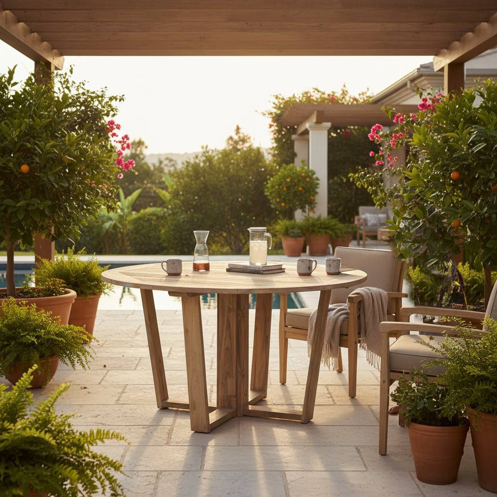 Table ronde en teck recyclé 150 cm Newhaven - Gecko Jardin - Imagen 7