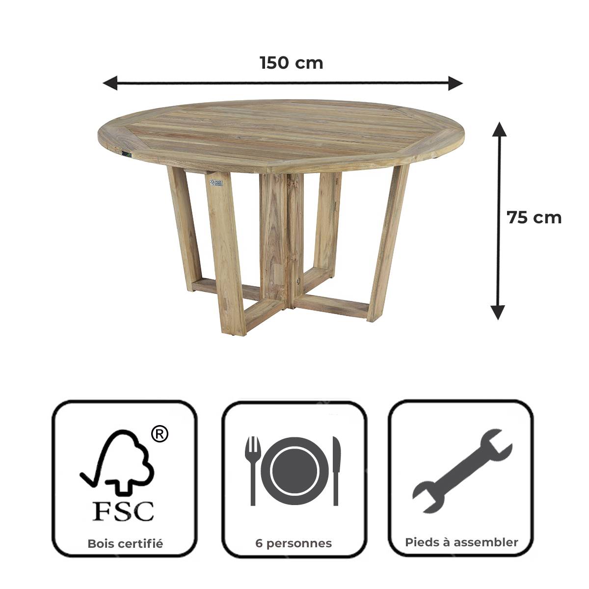 Table ronde en teck recyclé 150 cm Newhaven - Gecko Jardin - Imagen 9