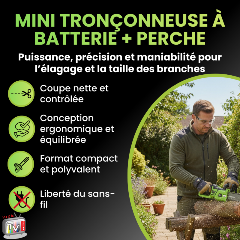 Tronconneuse A Batterie + Perche | Mini Tronconneuse A Batterie | Tronconneuse | Tronconneuse Sans Fil | Coupe Branches | Outil Jardinage - VENTEO - Image 2