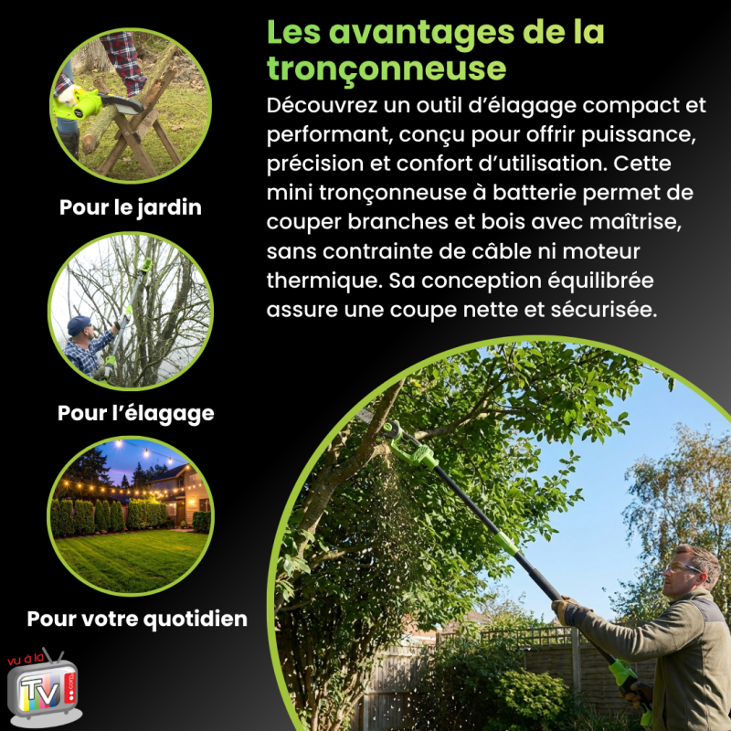 Tronconneuse A Batterie + Perche | Mini Tronconneuse A Batterie | Tronconneuse | Tronconneuse Sans Fil | Coupe Branches | Outil Jardinage - VENTEO - Image 3