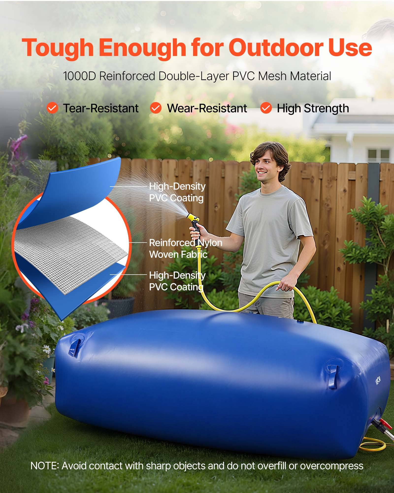 VEVOR Réservoir d'Eau Souple Vessie de Stockage Eau Pliable en PVC 1000 L Bleu - Image 3