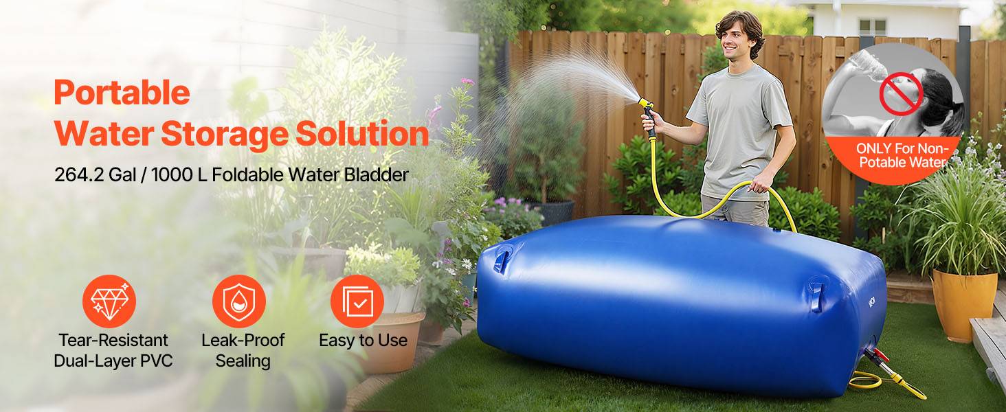 VEVOR Réservoir d'Eau Souple Vessie de Stockage Eau Pliable en PVC 1000 L Bleu - Image 9