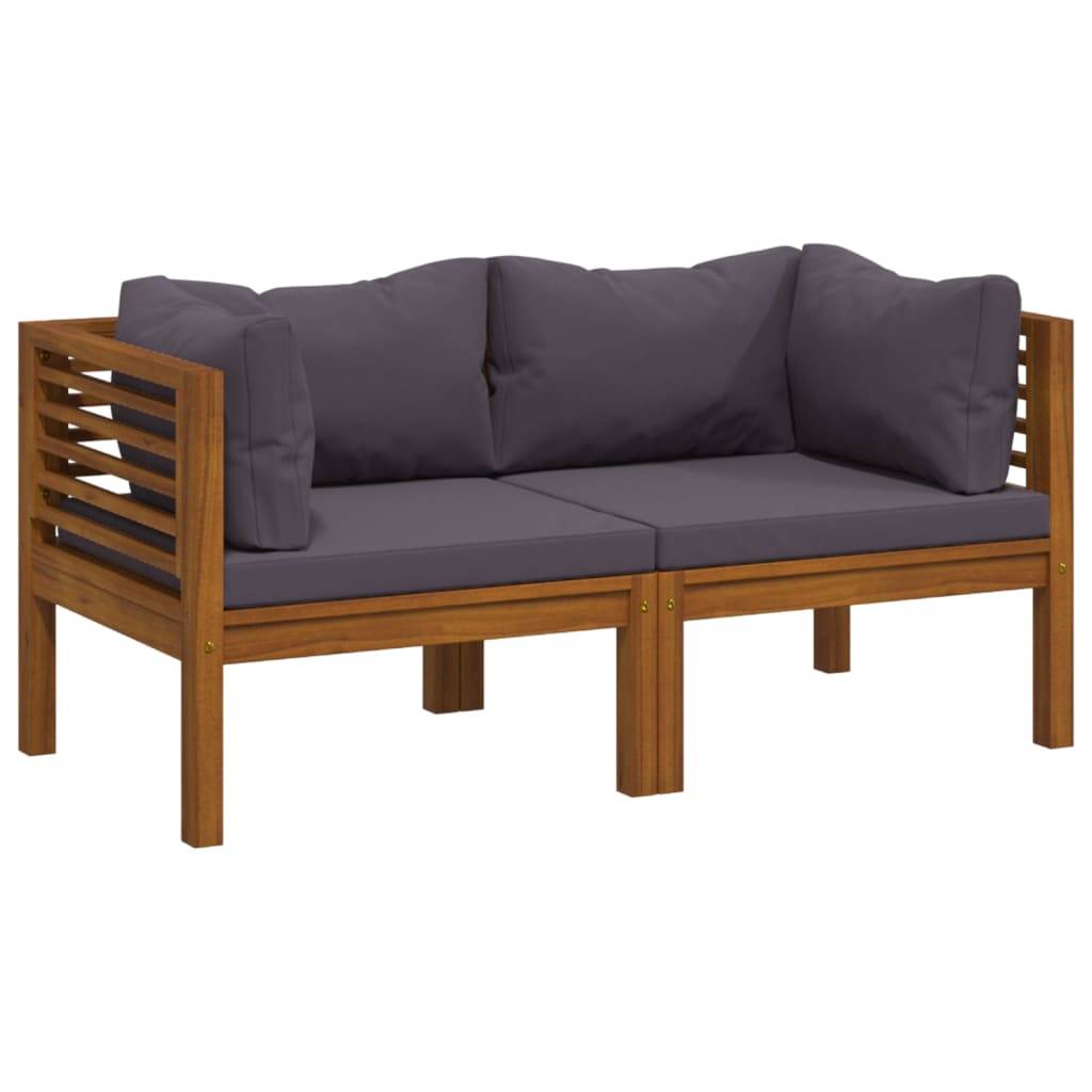 Canapé de Jardin 2p Bois d'Acacia Modulable Coussins Gris Balcon Terrasse – ComfortXL Outdoor Living - Image 2