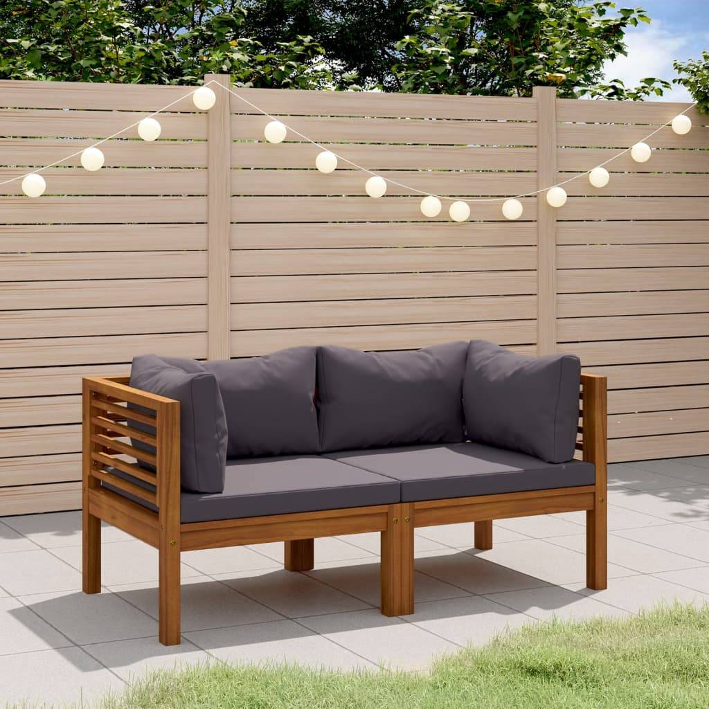 Canapé de Jardin 2p Bois d'Acacia Modulable Coussins Gris Balcon Terrasse – ComfortXL Outdoor Living - Image 1
