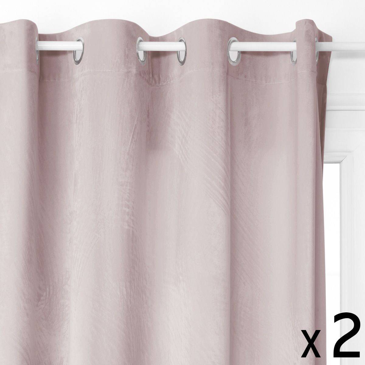 Atmosphera - Lot de 2 Rideaux à  œillets Occultant en Velours Rose 140 x 260 cm - Imagen 1