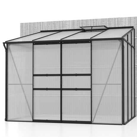 Vitavia - Serre adossée IDA 5200 - 5,20 m² polycarbonate avec porte coulissante et lucarne, Couleur Aluminium , Polycarbonate 6 mm - Image 6