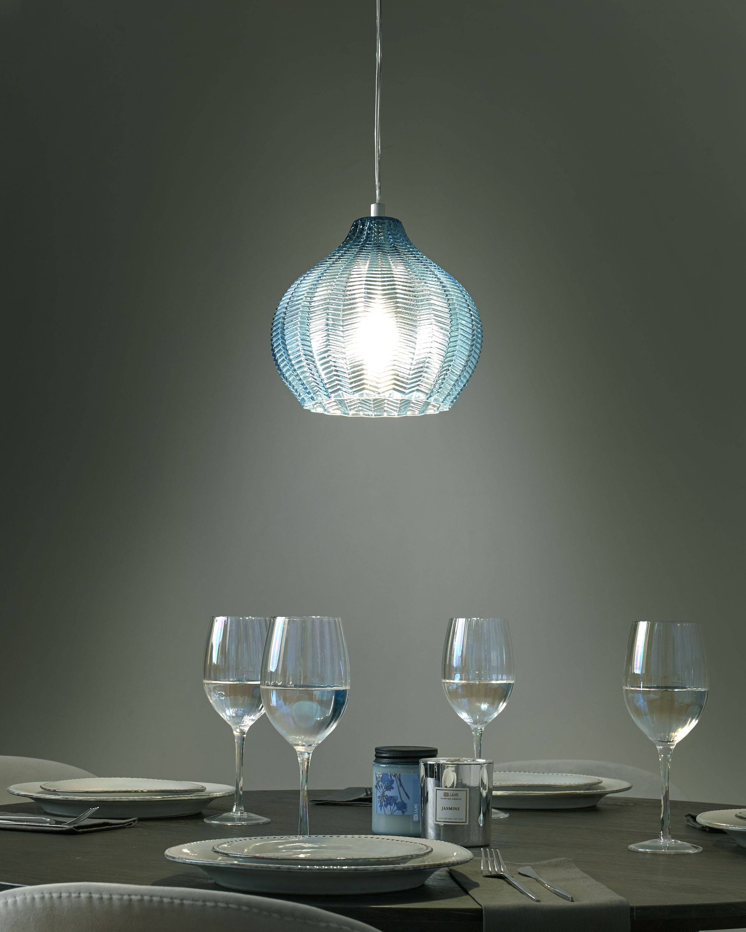 Beliani - Lampe suspension Verre Bleu KEILA - 22x22x76- Beliani - Image 1