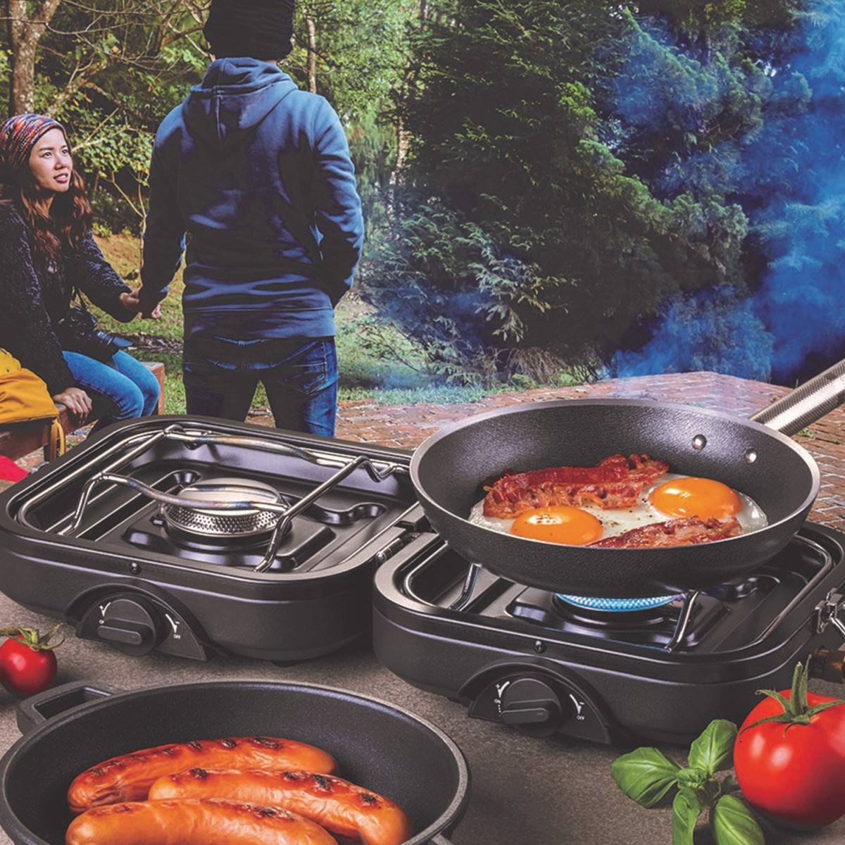 Réchaud à gaz pliable 2 feux 4600 W – Réchaud camping portable Allumage piezo, double brûleur inox, cartouche valve 7/16" KEMPER - Imagen 8