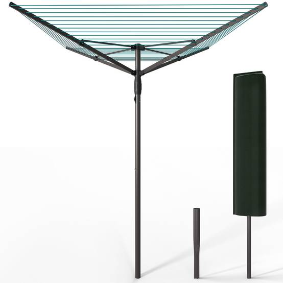 Étendoir à linge extérieur rotatif 45m avec housse de protection - Séchoir parapluie grande surface d'étendage - Gris - VOUNOT® - Image 1