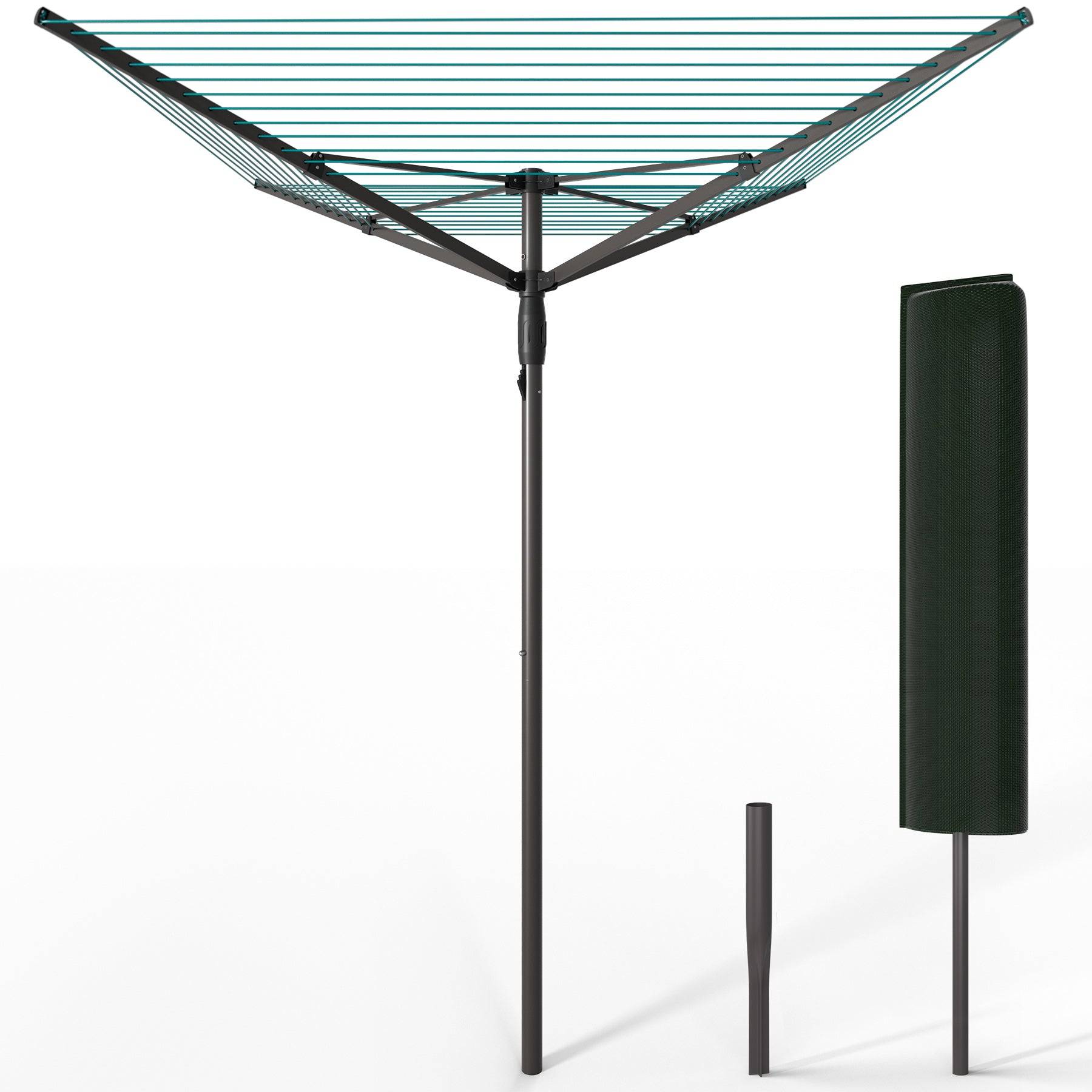 Étendoir à linge extérieur rotatif 45m avec housse de protection - Séchoir parapluie grande surface d'étendage - Gris - VOUNOT® - Image 1