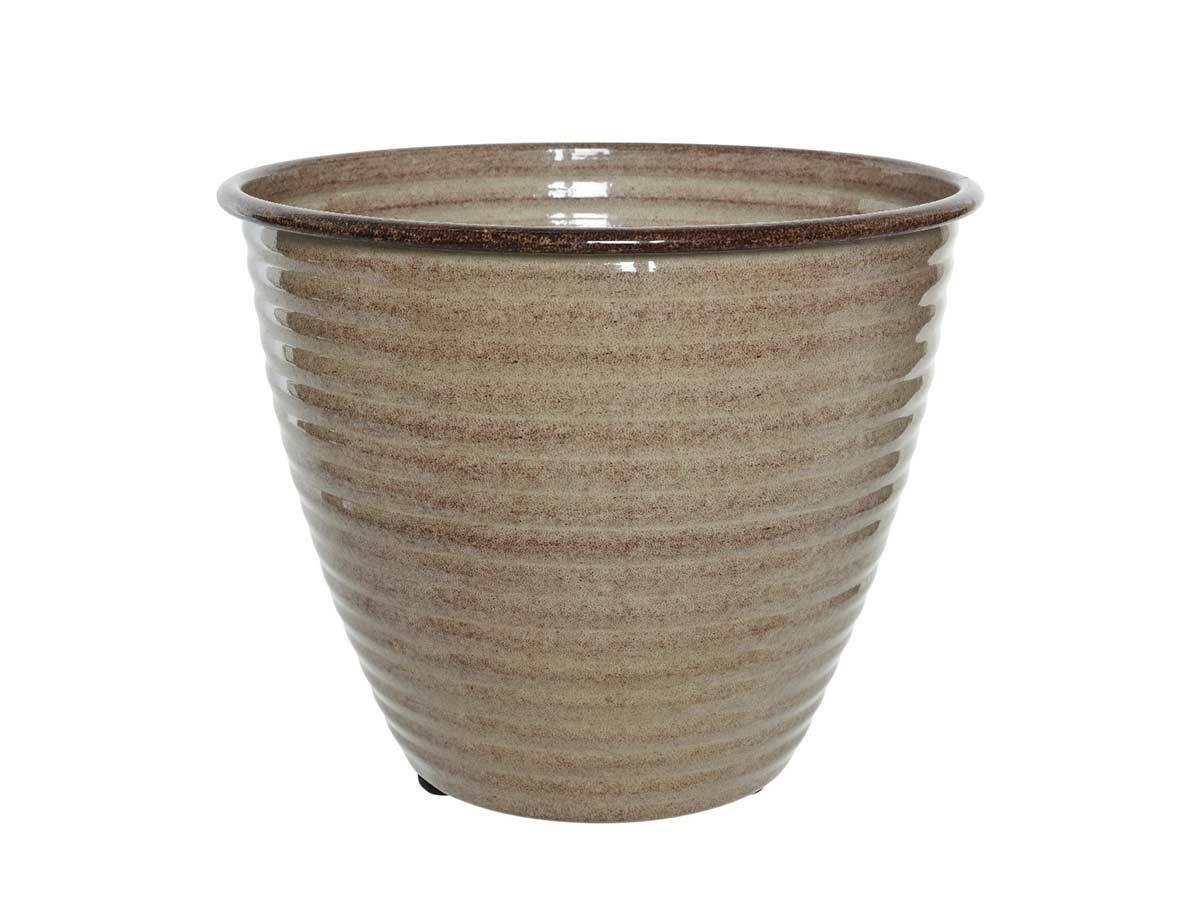 Jardideco - Cache-pot rond en acier émaillé taupe Amy - Ø 33 x 26 cm - Jardideco - Imagen 1