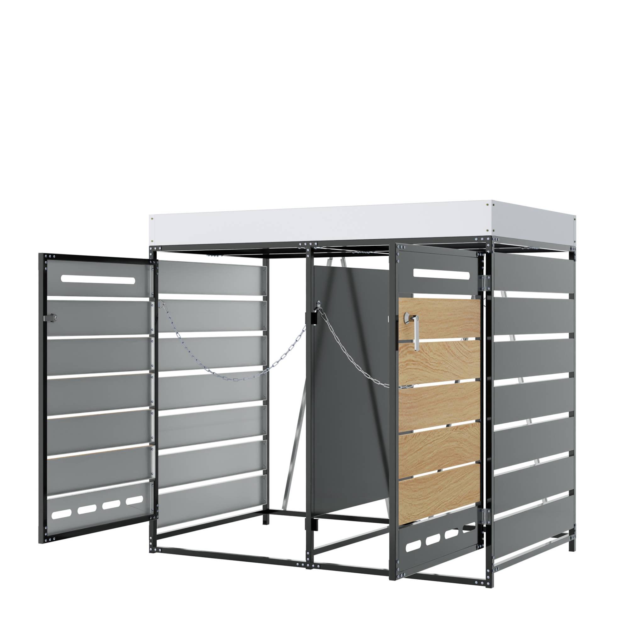 Cache-poubelle double métal jardin avec jardinière intégrée 131x79x120cm noir - ComfortXL Outdoor Living - Image 5