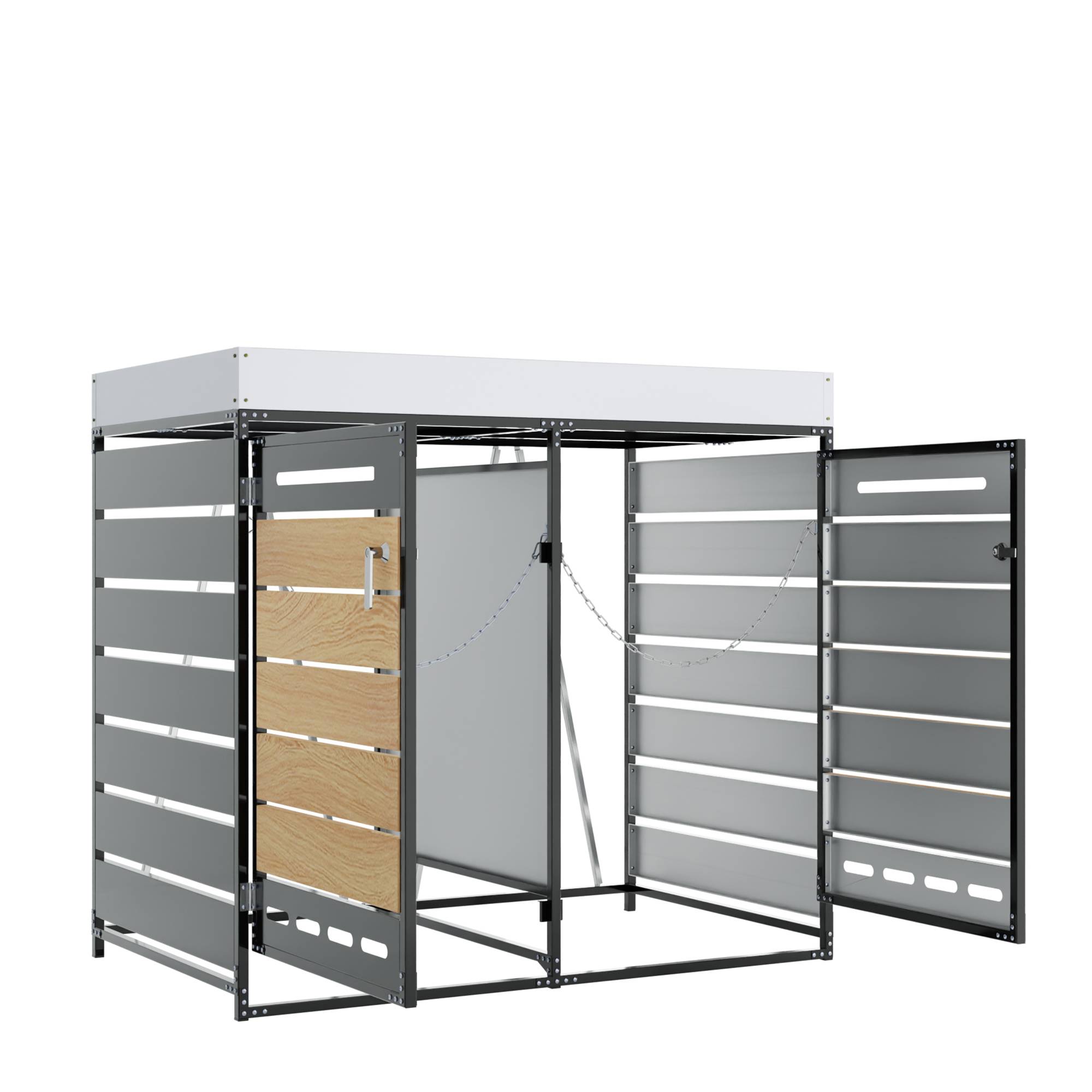 Cache-poubelle double métal jardin avec jardinière intégrée 131x79x120cm noir - ComfortXL Outdoor Living - Image 7