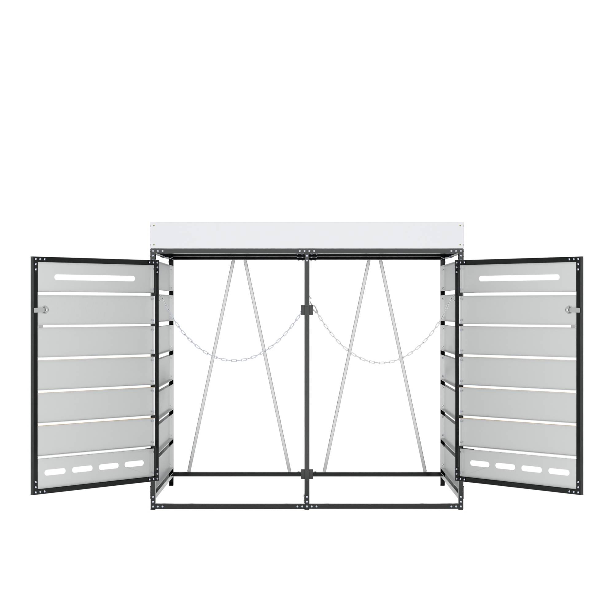 Cache-poubelle double métal jardin avec jardinière intégrée 131x79x120cm noir - ComfortXL Outdoor Living - Image 4